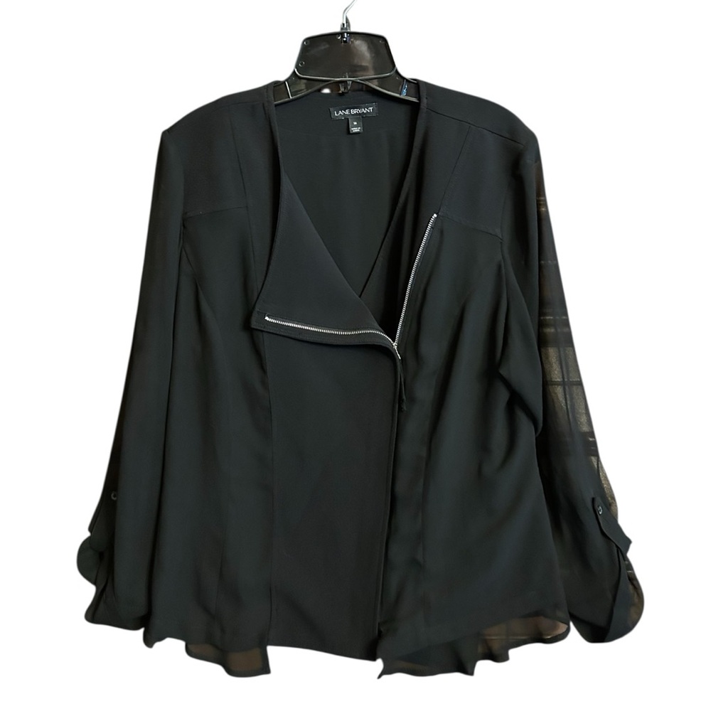 Lane Bryant Chiffon/Sheer Sheeves Black Blazer 16 - Picture 2 of 10